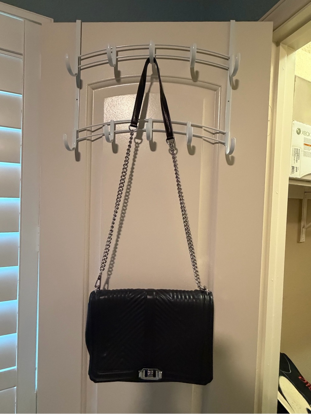 Rebecca Minkoff Black Quilted Leather Crossbody with Silver Chain